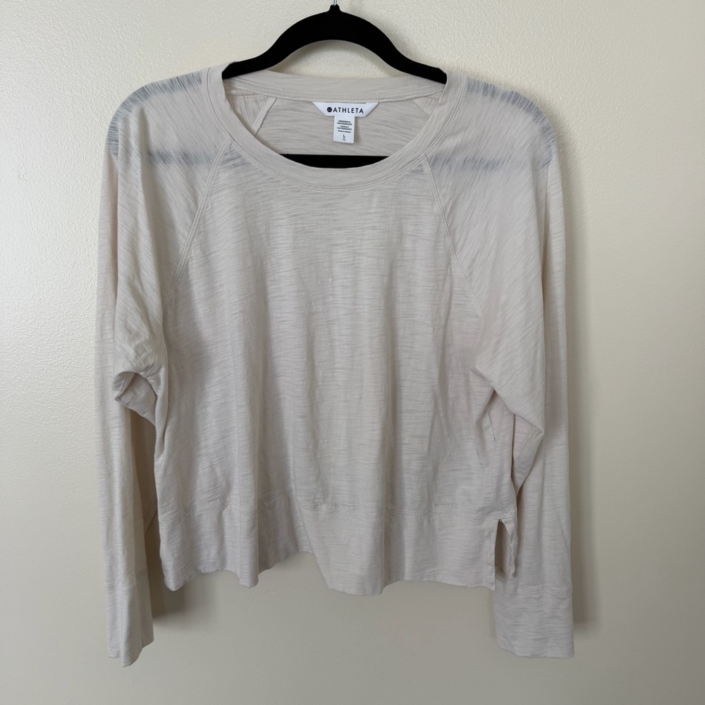 ATHLETA Cream Crop Long Sleeve Tee